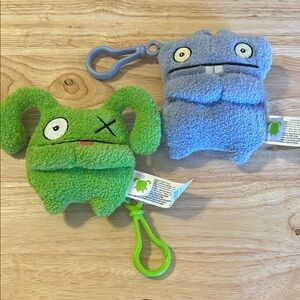 UglyDolls Babo To-Go stuffed plush toy keychains set of 2 green & blue.